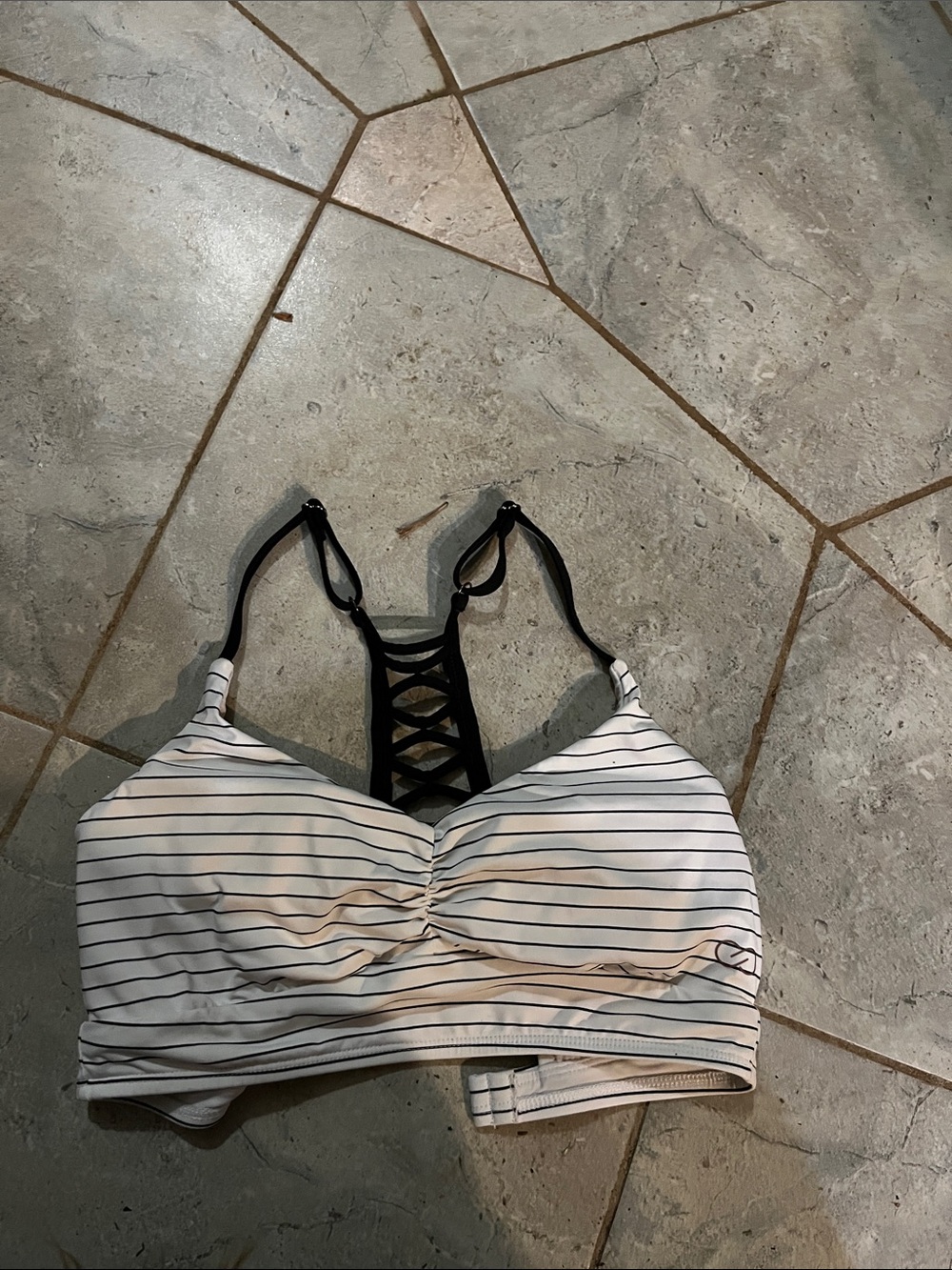 Striped White & Black Lace-Back Bralette